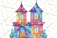 Quilted Town Clipart, Patchwork Village PNG, Cartoon Quilted Product Image 2
