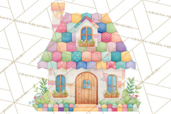 Quilted Town Clipart, Patchwork Village PNG, Cartoon Quilted Product Image 3