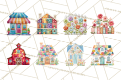 Quilted Town Clipart, Patchwork Village PNG, Cartoon Quilted Product Image 6