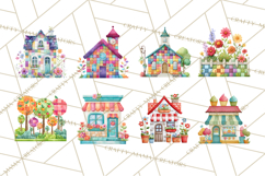 Quilted Town Clipart, Patchwork Village PNG, Cartoon Quilted Product Image 7
