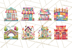 Quilted Town Clipart, Patchwork Village PNG, Cartoon Quilted Product Image 9