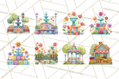 Quilted Town Clipart, Patchwork Village PNG, Cartoon Quilted Product Image 8