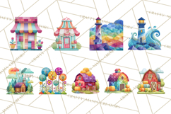 Quilted Town Clipart, Patchwork Village PNG, Cartoon Quilted Product Image 5