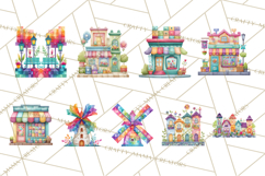 Quilted Town Clipart, Patchwork Village PNG, Cartoon Quilted Product Image 4