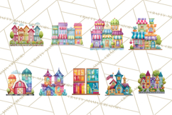 Quilted Town Clipart, Patchwork Village PNG, Cartoon Quilted Product Image 3