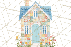 Quilted Town Clipart, Patchwork Village PNG, Cartoon Quilted Product Image 4