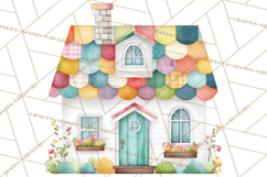 Quilted Town Clipart, Patchwork Village PNG, Cartoon Quilted Product Image 5