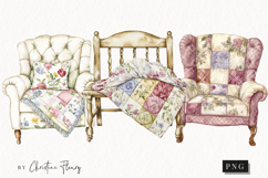 Quilted Chair Clipart | Cottagecore PNG Product Image 1