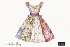 Quilted Dress Clipart | Cottagecore PNG Product Image 1