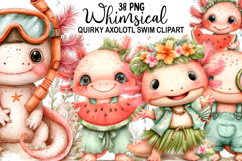Quirky Axolotl Swim Clipart png Watercolor png Product Image 1