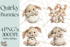 Quirky Easter Bunnies Clipart, Cute Cartoon Bunnies Png Product Image 1