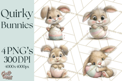 Quirky Easter Bunnies Clipart, Cute Cartoon Bunnies Png Product Image 1