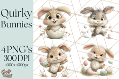 Quirky Easter Bunnies Clipart, Cute Cartoon Bunnies Png Product Image 1