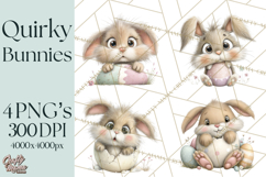 Quirky Easter Bunnies Clipart, Cute Cartoon Bunnies Png Product Image 1