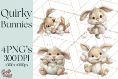 Quirky Easter Bunnies Clipart, Cute Cartoon Bunnies Png Product Image 1
