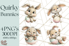 Quirky Easter Bunnies Clipart, Cute Cartoon Bunnies Png Product Image 1