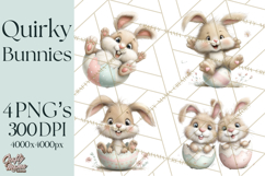 Quirky Easter Bunnies Clipart, Cute Cartoon Bunnies Png Product Image 1