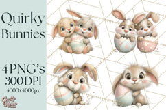 Quirky Easter Bunnies Clipart, Cute Cartoon Bunnies Png Product Image 1