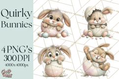 Quirky Easter Bunnies Clipart, Cute Cartoon Bunnies Png Product Image 1