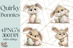 Quirky Easter Bunnies Clipart, Cute Cartoon Bunnies Png Product Image 1