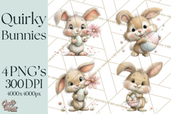 Quirky Easter Bunnies Clipart, Cute Cartoon Bunnies Png Product Image 1