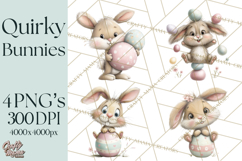Quirky Easter Bunnies Clipart, Cute Cartoon Bunnies Png Product Image 1