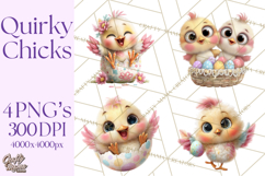 Quirky Easter Chicks Clipart, Cute Cartoon Chicks Pastel Png Product Image 1