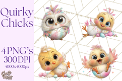 Quirky Easter Chicks Clipart, Cute Cartoon Chicks Pastel Png Product Image 1