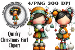 Quirky Christmas Cute Girl Clipart Product Image 1