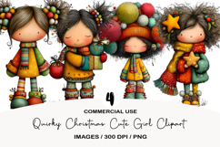 Quirky Christmas Cute Girl Clipart Product Image 1