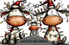 Quirky Christmas Farm Animals Clipart | Hand-Drawn Festive Product Image 1