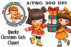 Quirky Christmas Girls Clipart PNG Product Image 1