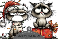 Quirky Christmas Grumpy Cat Clipart | Funny Holiday Cats Product Image 1