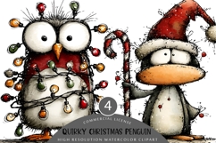 Quirky Christmas Penguin Clipart | Funny Holiday Penguins Product Image 1