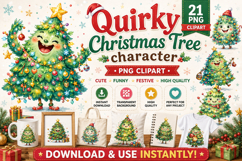 Quirky Christmas Tree Character PNG Clipart Bundle Product Image 1