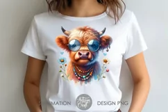 Hippie Highland Cow wearing glasses | beads | flowers Product Image 4