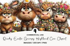 Quirky Easter Grumpy Highland Cow Clipart Product Image 1