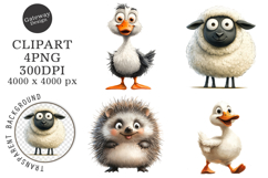 Quirky Farm Animals Clipart Png Product Image 1