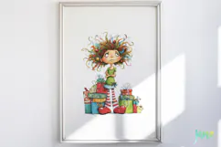 Quirky Frazzled Christmas Girl Clipart Product Image 3