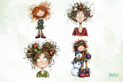 Quirky Frazzled Christmas Girl Clipart Product Image 1