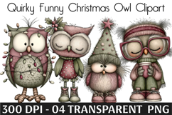 Quirky Funny Christmas Owl Clipart Product Image 1