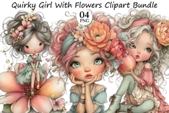 Quirky Girl With Flowers Clipart Product Image 1