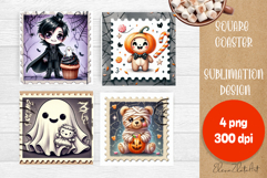Halloween Postage Stamp Sublimation Coaster | Square Coaster Product Image 1