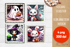Halloween Postage Stamp Sublimation Coaster | Square Coaster Product Image 1