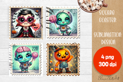 Halloween Postage Stamp Sublimation Coaster | Square Coaster Product Image 1