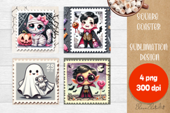 Halloween Postage Stamp Sublimation Coaster | Square Coaster Product Image 1