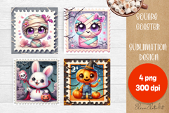 Halloween Postage Stamp Sublimation Coaster | Square Coaster Product Image 1