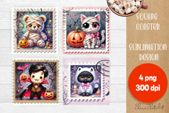 Halloween Postage Stamp Sublimation Coaster | Square Coaster Product Image 1