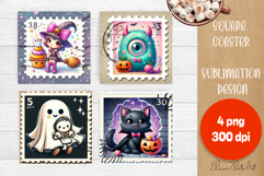 Halloween Postage Stamp Sublimation Coaster | Square Coaster Product Image 1