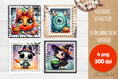 Halloween Postage Stamp Sublimation Coaster | Square Coaster Product Image 1